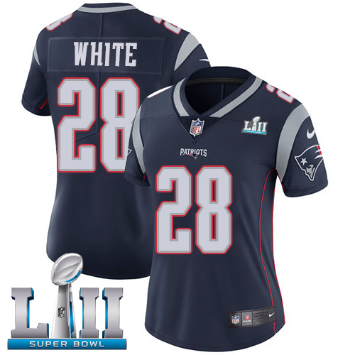Nike Patriots #28 James White Navy Blue Team Color Super Bowl LII Women's Stitched NFL Vapor Untouchable Limited Jersey
